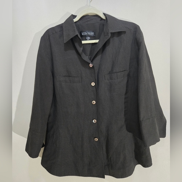 Chocolate Brown Linda Allard for Ellen Tracy Tailored Shirt - Linen Blend - Sz 8 - Picture 3 of 6